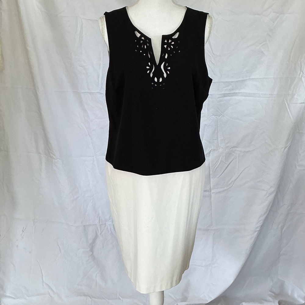 Worthington Black and Cream Sleeveless Sheath Dress with Cutout Neckline